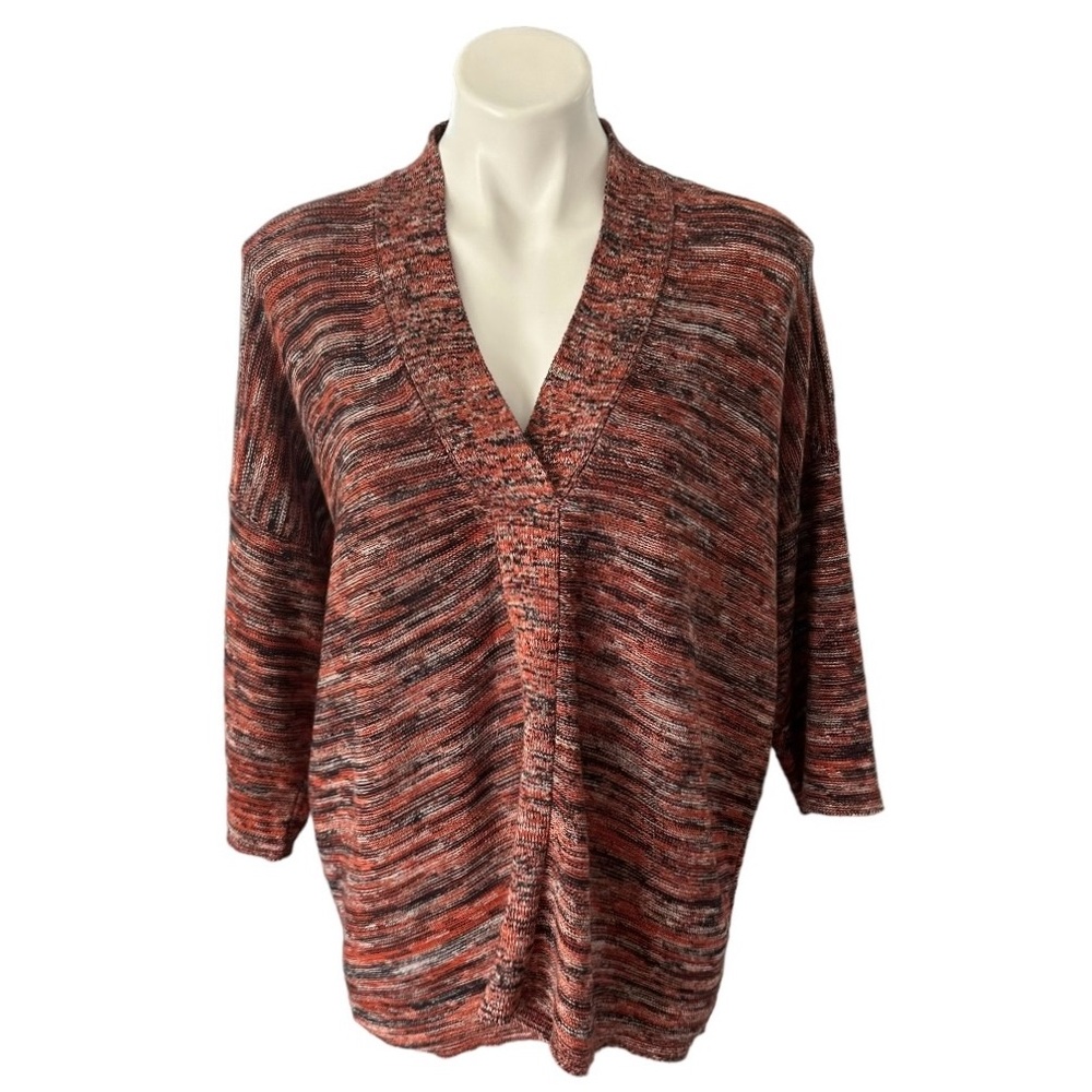 J. Jill Pure Jill Space Dyed Orange Multi V-Neck Pullover Sweater XS